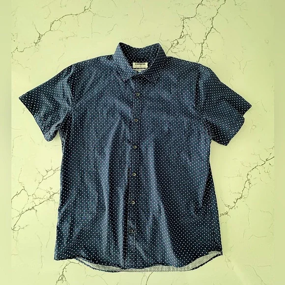 express short sleeve dress shirt Express Men's Slim Short Sleeve Cotton Stretch 1Mx Dress Shirt in Black XL